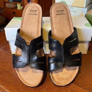 Earth Origins Cork Footbed Leather Slide Sandals